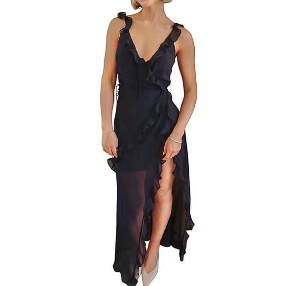 Rumored Just Like Heaven Maxi Long Dress MEDIUM Black Coverup Sheer - Picture 4 of 9